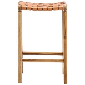 Lazie Woven Leather & Teak Counter Stool, Tan / Natural