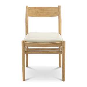 Calum Teak Timber Dining Chair,Set of 2, Leather Seat, Natural / Cream