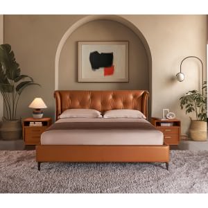 Duvanel Top Grain Leather Bed, King, Tangerine
