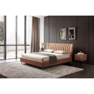 Elario Sanded Top Grain Leather Platform Bed, King, Tan