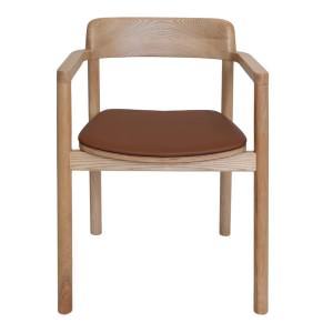 Matilda Commercial Grade Ashwood Dining Armchair, Vinyl Seat, Natural / Tan