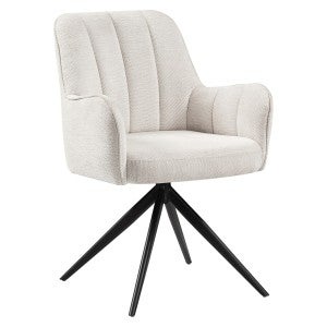 Asher Boucle Fabric Swivel Dining Armchair, Ivory / Black