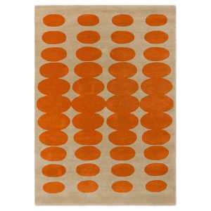 Orla Kiely Optical Oval Hand Tufted Designer Wool Rug, 230x160cm, Orange / Sand