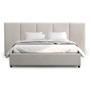 Ambrosio Fabric Gas Lift Storage Platform Bed, King, Clay Grey