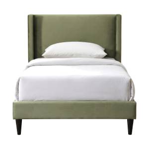 Luselle Velvet Fabric Platform Bed, King Single, Olive