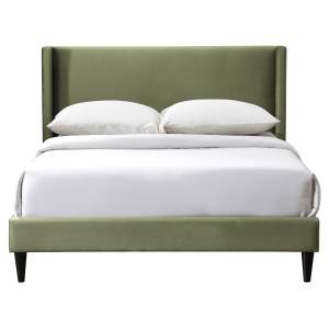 Luselle Velvet Fabric Platform Bed, Queen, Olive