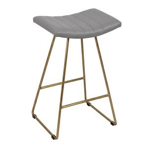 Bob PU Leather Counter Stool, Grey / Brass