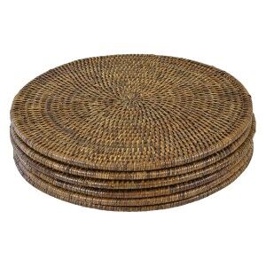 Savannah Rattan Round Table Placemat, Set of 6, Tobacco