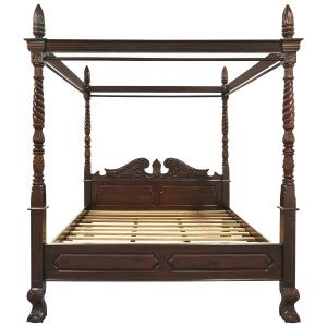 Jepara Mahogany Timber 4 Poster Bed, Queen, Mahogany