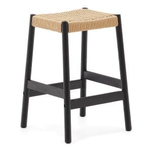 Alvane Oak Timber Backless Counter Stool with Rope Seat, Black / Beige