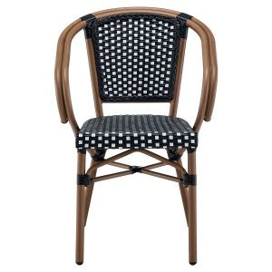 Kobe Polyrattan & Steel Parisian Indoor / Outdoor Bistro Chair, Set of 2, Black Basketweave / Brown