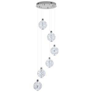 Adrina Iron & Crystal LED Cluster Pendant Light, 6 Light, 40W CCT, Chrome