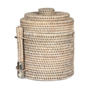 Paume Handcrafted Rattan Ice Bucket with Tong, White Wash