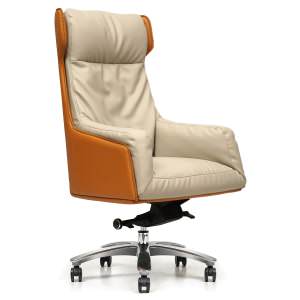 Torsen Premium Leather Wing Back Office Chair, Orange / Light Grey