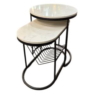 Valerio 2 Piece Marble & Metal Side Table Set with Magazine Rack, White / Black