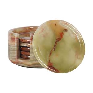 Marcellus 6 Piece Marble Round Coaster Set with Holder, Green