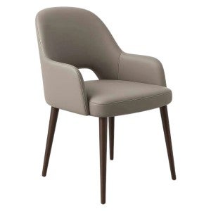 Durafurn Bourbon Commercial Grade Vinyl Dining Armchair, Metal Leg, Nougat / Wenge
