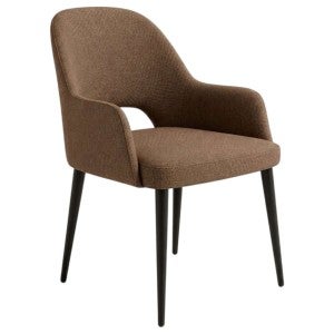 Durafurn Bourbon Commercial Grade Fabric Dining Armchair, Metal Leg, Mocha / Black