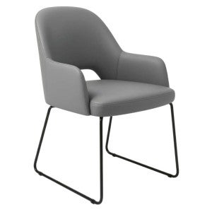 Durafurn Bourbon Commercial Grade Vinyl Dining Armchair, Metal Sled Leg, Stone