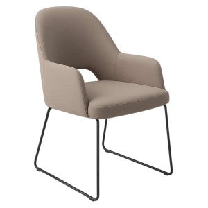 Durafurn Bourbon Commercial Grade Vinyl Dining Armchair, Metal Sled Leg, Nougat