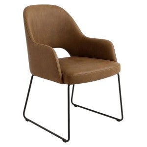Durafurn Bourbon Commercial Grade Fabric Dining Armchair, Metal Sled Leg, Mocha