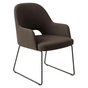 Durafurn Bourbon Commercial Grade Fabric Dining Armchair, Metal Sled Leg, Charcoal