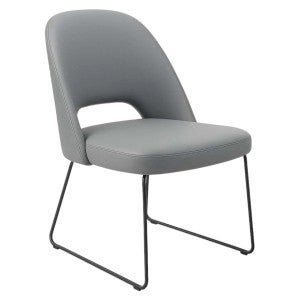 Durafurn Crescent Commercial Grade Vinyl Dining Chair, Metal Sled Leg, Stone