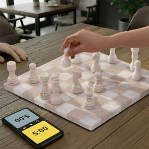Archaia Marble & Travertine Borderless Chess Set, 30cm, White / Sand