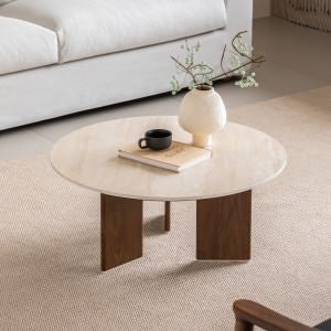 Glenrock Sintered Stone & American Black Walnut Timber Round Coffee Table, 80cm