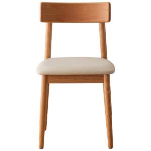 Noro American Cherrywood Dining Chair, Faux Leather Seat, Natural / Cream