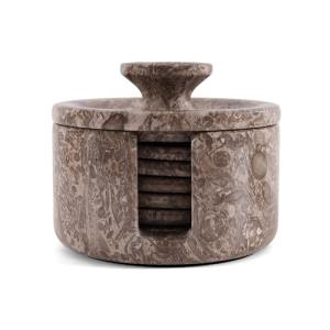 Marcellus 6 Piece Marble Round Coaster Set with Holder & Lid, Grey