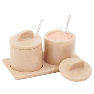 Strata Marble Twin Salt Cellar with Tray Set, Verona