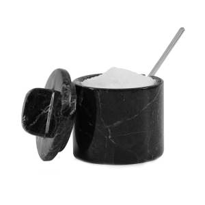 Strata Marble Salt Cellar with Spoon, Black