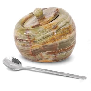 Mono Marble Salt Pig with Spoon, Large, Green