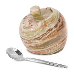 Mono Marble Salt Pig with Spoon, Small, Green