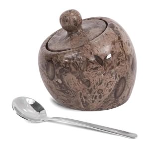 Mono Marble Salt Pig with Spoon, Small, Grey