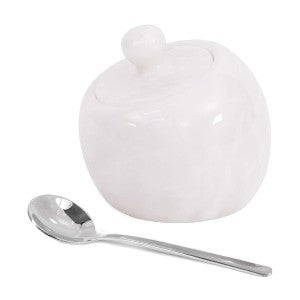 Mono Marble Salt Pig with Spoon, Small, White