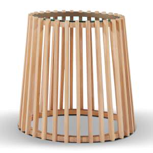 Alamo Glass & Rubberwood Timber Round Side Table, Natural