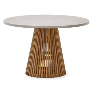 Halven Poly Cement & Teak Timber Round Indoor / Outdoor Dining Table, 120cm, Grey / Natural