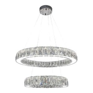 Aaron Crystal Glass Dimmable LED Ring Pendant Light with Remote, 2-Tier, CCT, Chrome