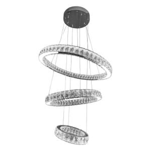 Aaron Crystal Glass Dimmable LED Ring Pendant Light with Remote, 3-Tier, CCT, Chrome