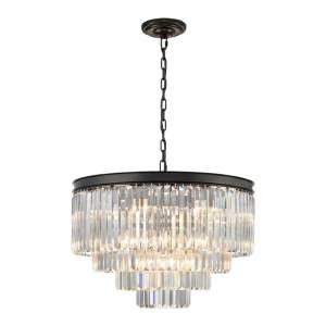Marf Round Cascade Crystal Pendant Light, 4-Tier, Black