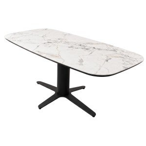 Mariel Ceramic & Metal Pedestal Dining Table, 180cm, White Marble / Black