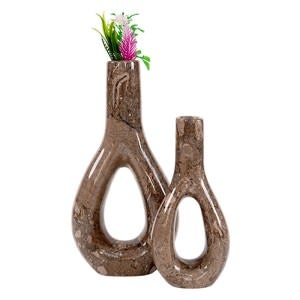 Aura 2 Piece Marble Oval Vase Set, Grey