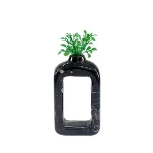 Aura Marble Rectangle Vase, Small, Black