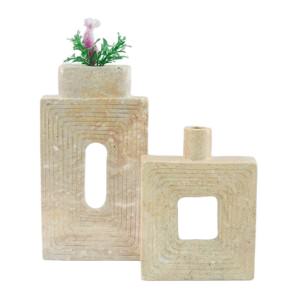 Seren 2 Piece Travertine Vase Set