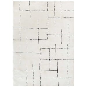 Mila Abstract Lines Modern Rug, 330x240cm, Cream / Black