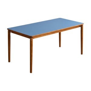 Mislan Poplar Timber Dining Table, Flame Retardant Top, 160cm, Blue / Light Walnut