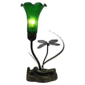 Lochlyn Tiffany Style Stained Glass Lily Table Lamp, Single Shade, Green