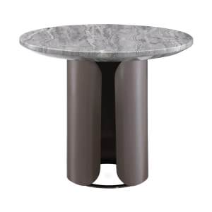 Kestaro Marble & Stainless Steel Round Side Table, Grey / Gunmetal